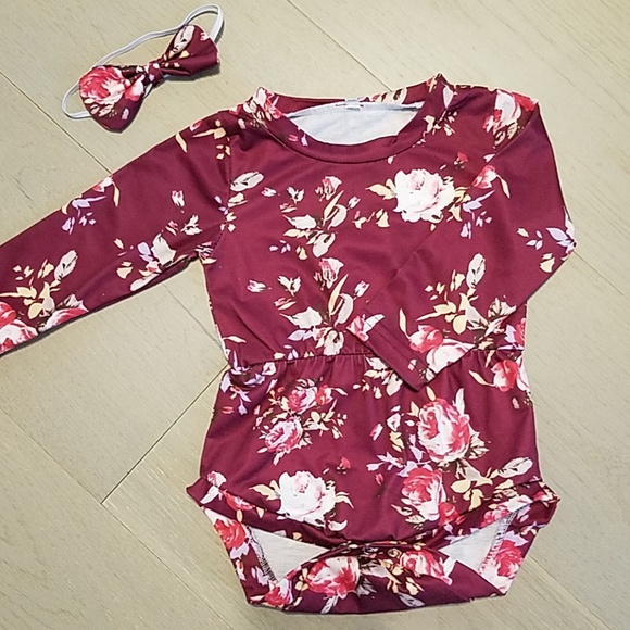 6-12mo Burgandy Floral L/S Romper - Picture 1 of 1